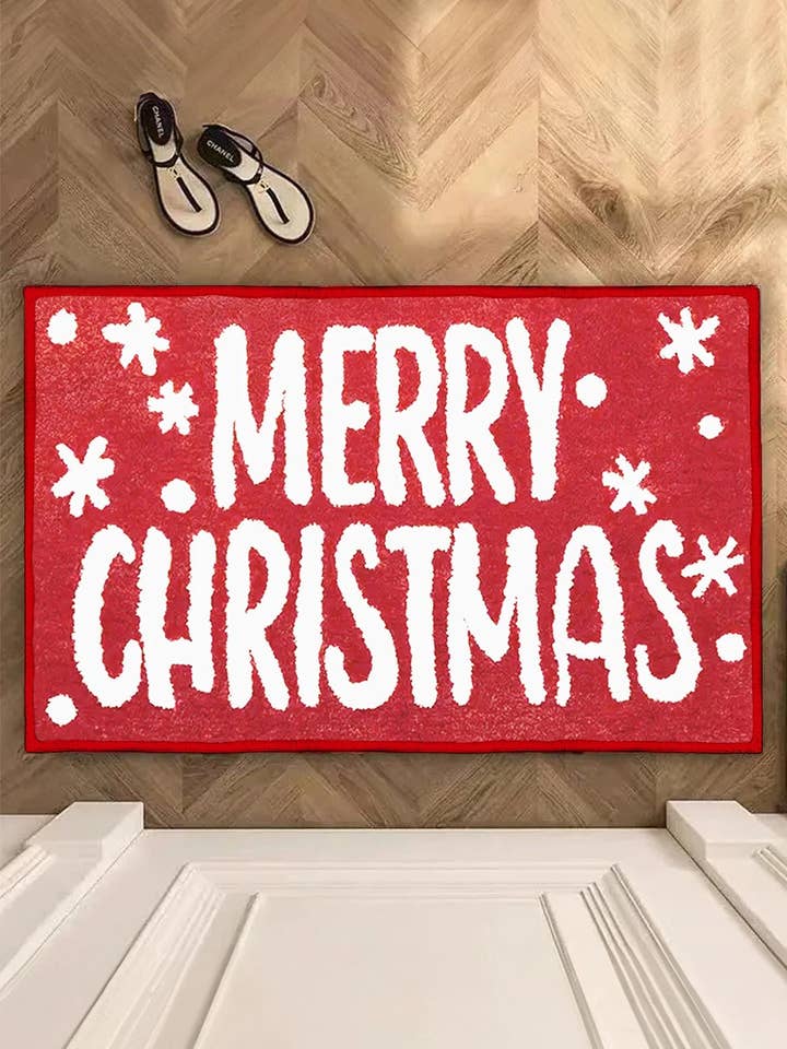 Fiery Red 40*60cm Merry Christmas Print Absorbent Microfiber Entrance Mat for wholesale by Lovesoft