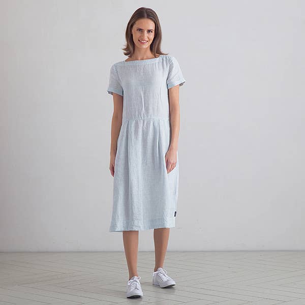 LinenMe - Wholesale Dress - Women's - Linen Dress Sky Blue Stripe Adel1