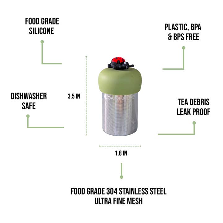 Float2infuse Tea Infuser - Wholesale Tea Strainer/Infuser - Lady Bug | Floating Tea Steeper | Green Base | Black/Red4
