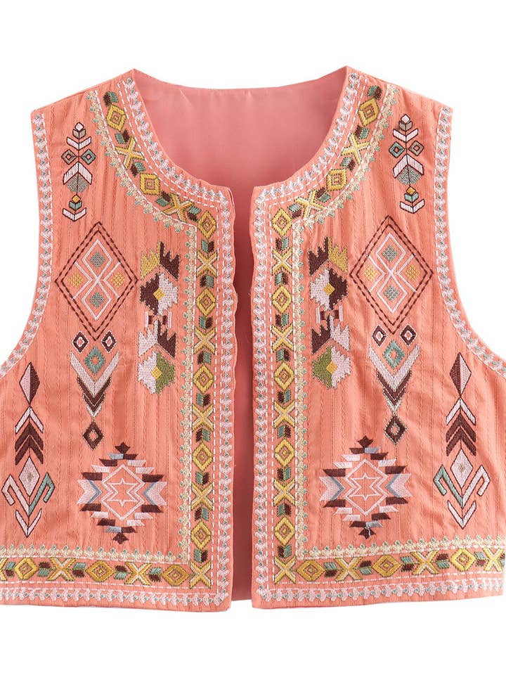 Chic Embroidered Slim-Fit Short Vest for wholesale by Rosa Clothing