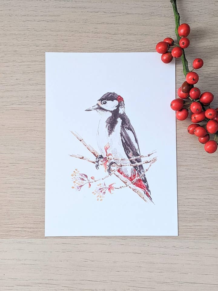 Stampa artistica 'Woodpecker' | Fatta a mano | carta biotop per la vendita all'ingrosso da parte di ArtworkByMadelon
