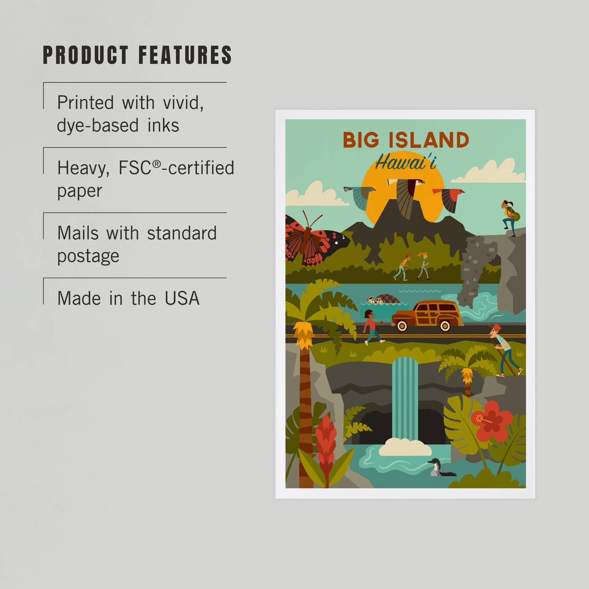 Lantern Press - Vendita all'ingrosso Cartoline - CARTOLINE PREMIUM Grande Isola, Hawaii, Serie Geometrica2