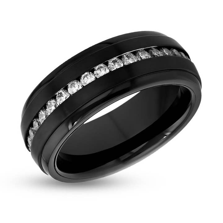 Bague de mariage noire - Bague de mariage pour homme - Bague en carbure de tungstène - Bague de fiançailles - Bague en diamant CZ (Copie) pour la vente par Lucky Love Rings
