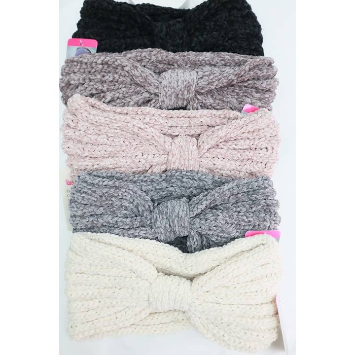 MIX COLOR Solid Knit Winter Bow Headband for wholesale on Faire