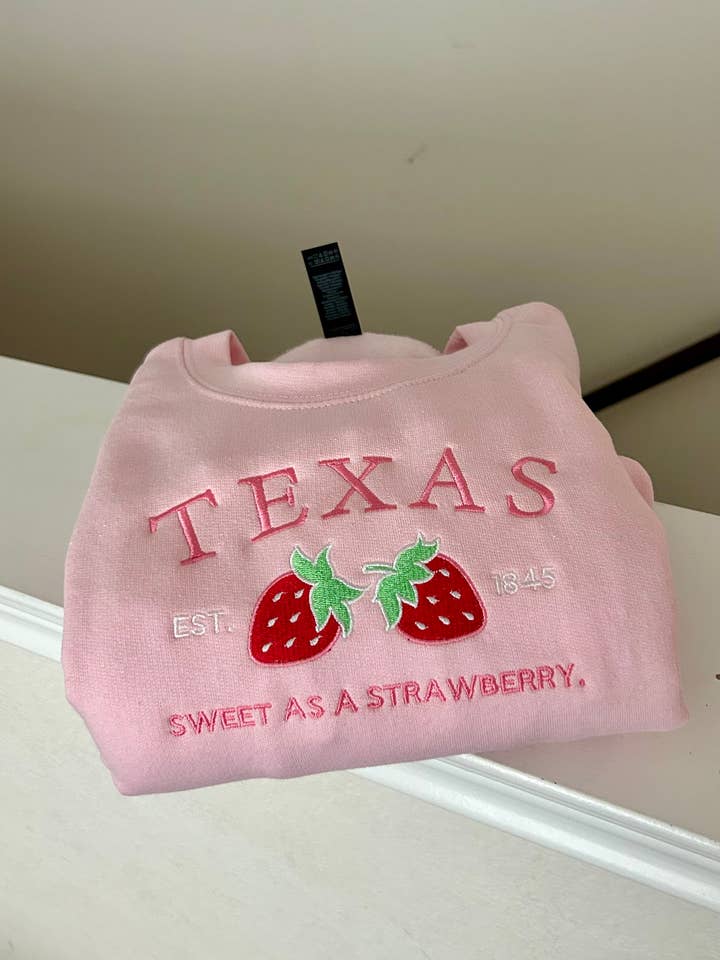 Texas Sweet as a Strawberry Embroidered sweatshirt for wholesale by Christina iDesigns