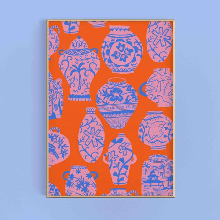 Impressão de Arte de Vasos de Cerâmica Antigos Vintage Maximalista Decoração de Parede por atacado de Kerrie Illustrates