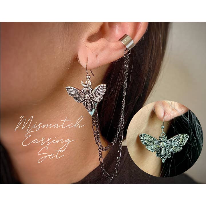 WonderLight Jewelry - Wholesale Jewelry Set - Mismatched Moth Ear Cuff Earring Set - Moth / Change
