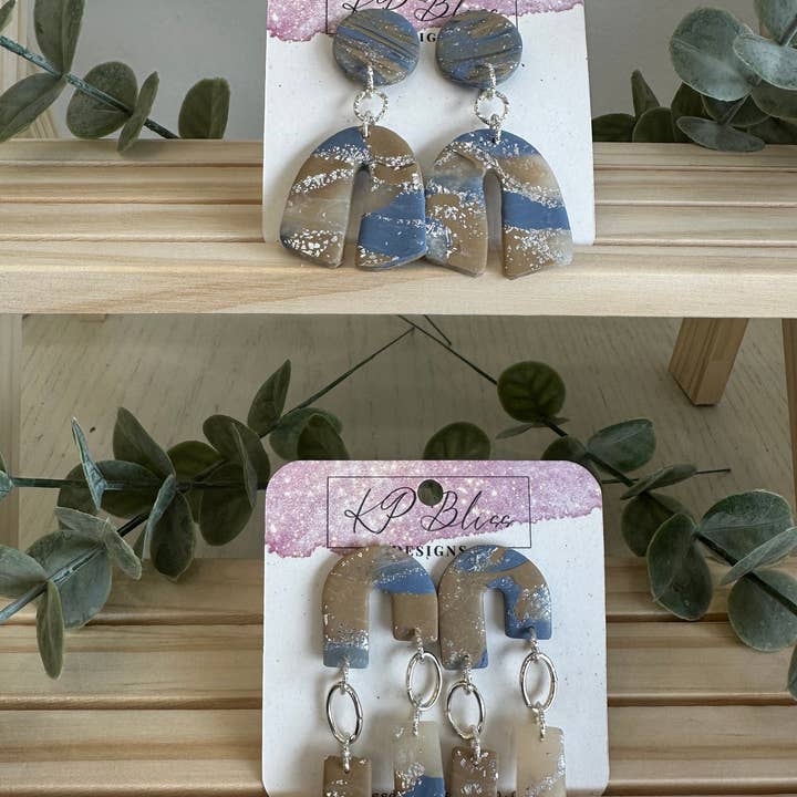Marble Blue and Khaki Polymer Clay Dangle Earring Collection for wholesale by KP Bliss Designs