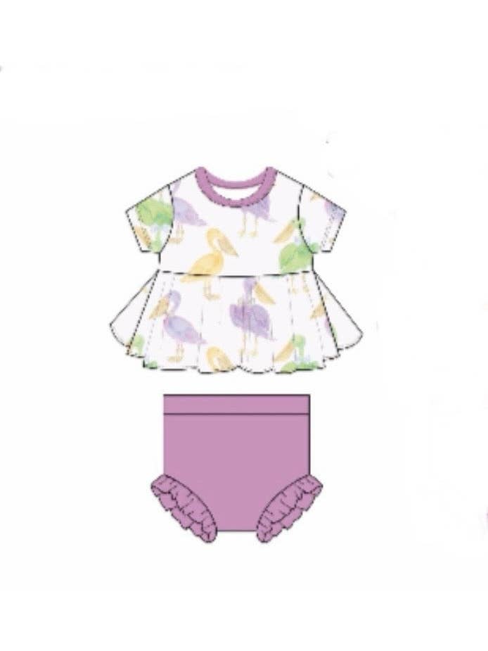 Sweet Bay Clothing - Wholesale Top & Short Set - Kids - Mardi Gras Pelicans Peplum Set