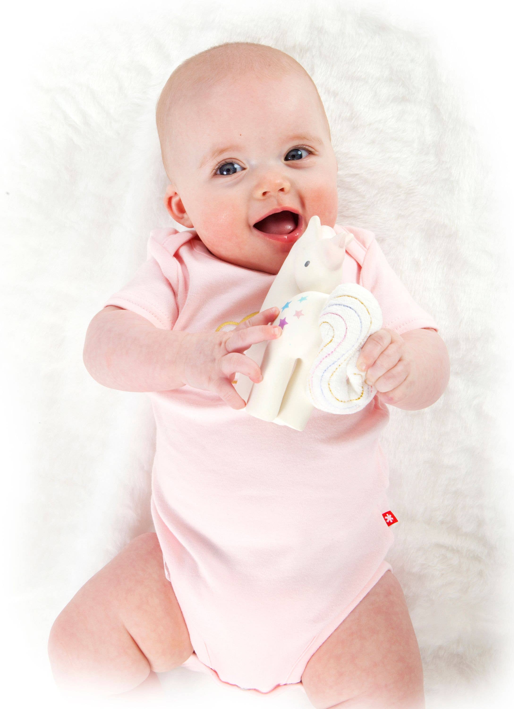 Tikiri Toys LLC - Wholesale Handheld Rattle - Baby - Cotton Candy Unicorn Natural Rubber Rattle w/Crinkle Tail6