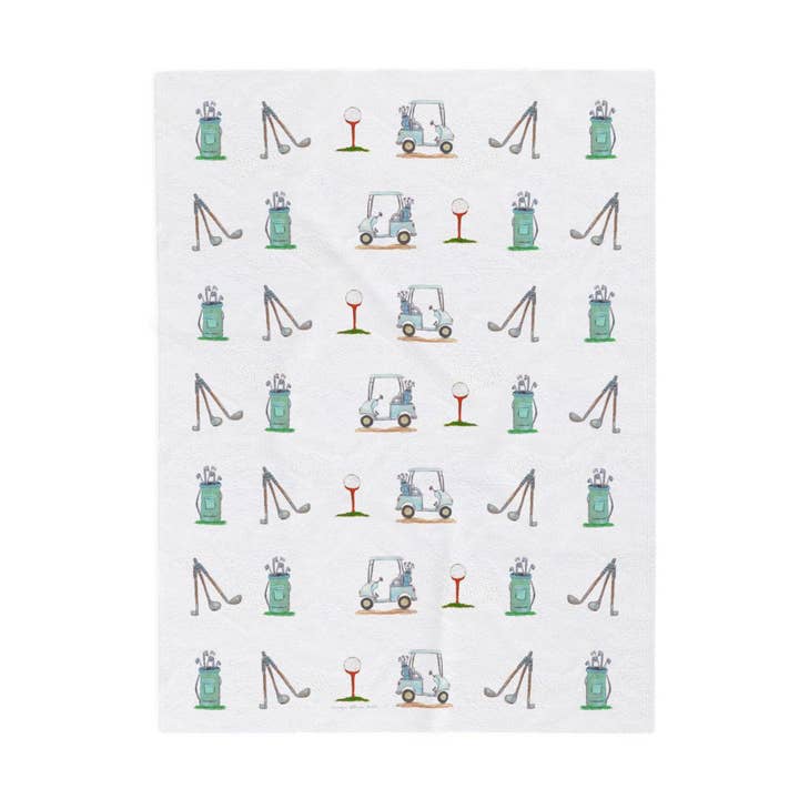 Kleiner Golfer Velours-Babydecke: Golfwagen-Design für den Großhandel von Carolyn Altman Art / Glory Bee Baby