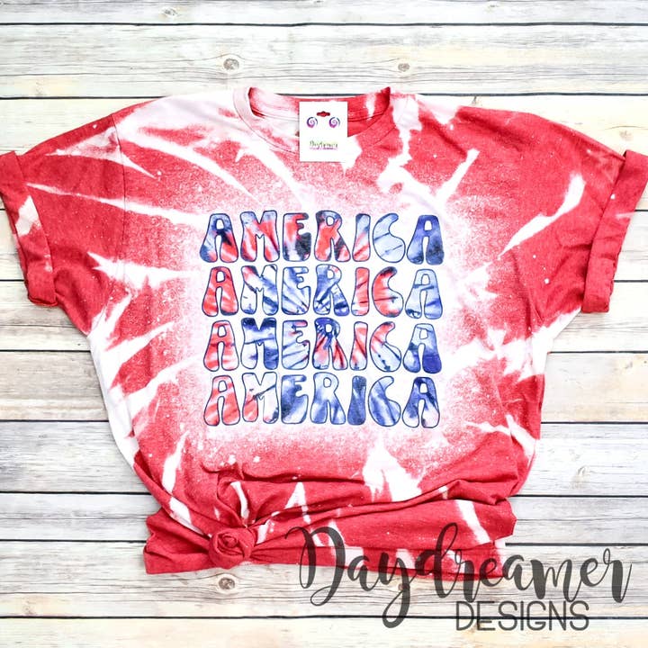 America Tie Dye Bleached Tee for wholesale by Daydreamer Designs