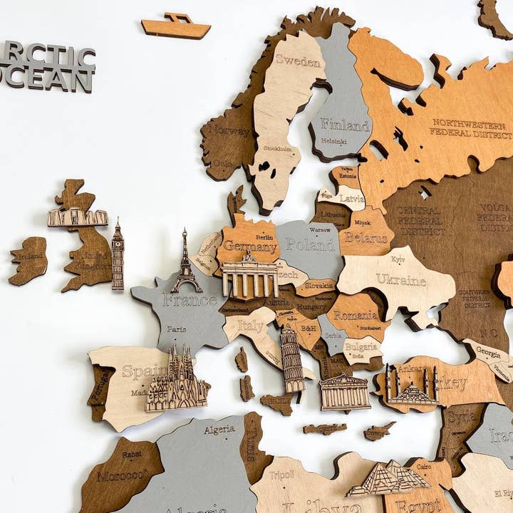 Ukrainian Goods - Wholesale Dimensionele/3D-muurkunst - 3D houten wereldkaart Sahara