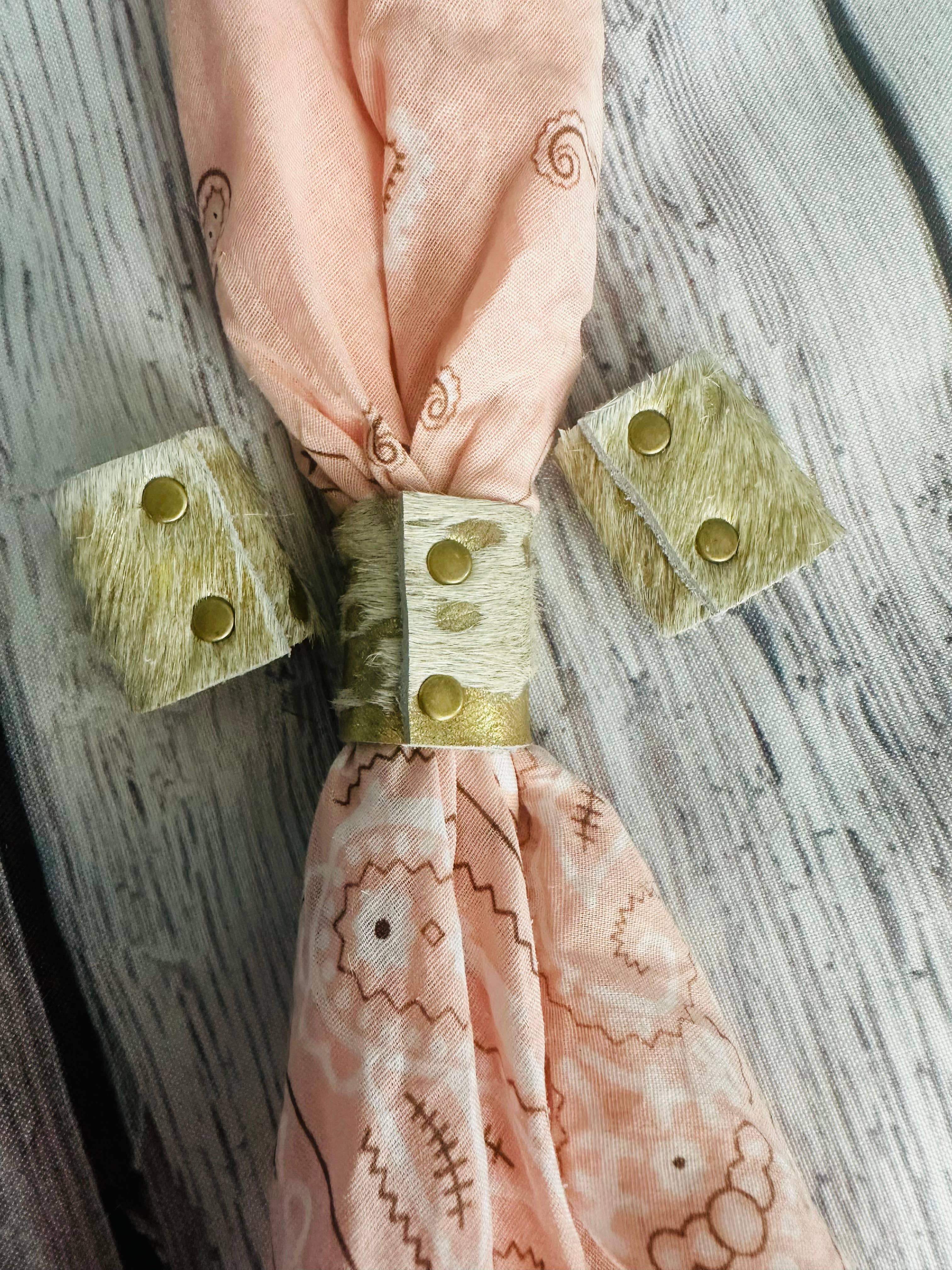 Boots Are My Roots - Wholesale Bandana - Women's - Gold Metallic Cowhide Bandana Slides 3