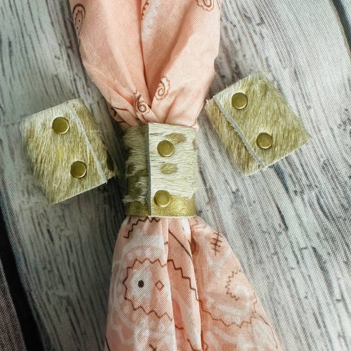 Boots Are My Roots - Wholesale Bandana - Women's - Gold Metallic Cowhide Bandana Slides 3