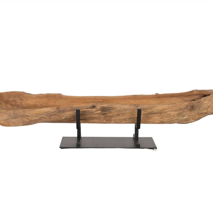 Jardinière en bois de teck Tanduk avec support en métal WD1029 pour la vente par Replica Plants and Decor