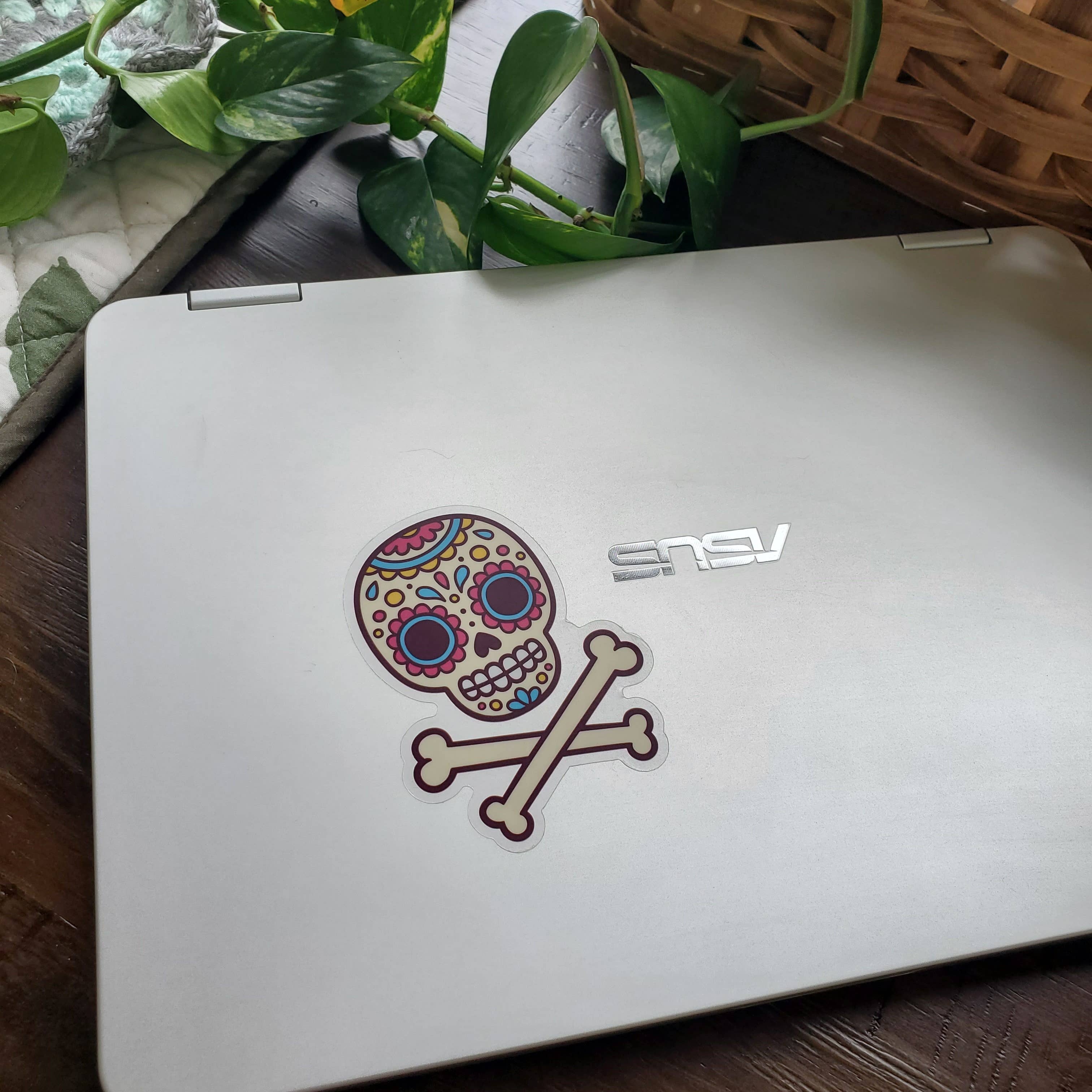 River Village - Wholesale Sticker - Cute Sugar Skull and Crossbones Sticker, 3.5 x 2.75 inch3