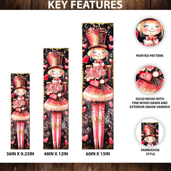TX USA Corporation - Wholesale Outdoor Sign - Valentine’s Day Girl Nutcracker Porch Sign | Front Porch Plaque | Entryway Decor | UV Print | 3 Sizes