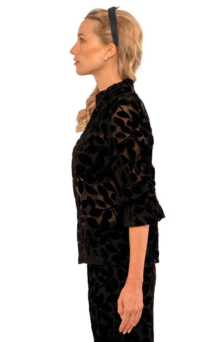 Black Ruffleneck Tunic - Luxe Leaf Velvet for wholesale on Faire1