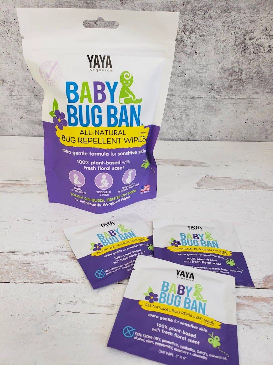 YAYA Organics - Wholesale Insect Repellent - Baby Bug Ban Wipes - 12 pack pouch3