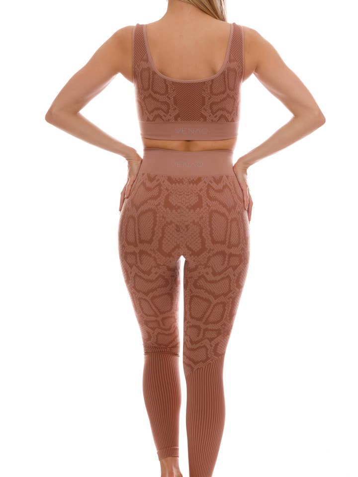 VENAO Swimwear - Wholesale Activewear set – Women′s - Python Print Seamless Mocha Workout Set for Women2