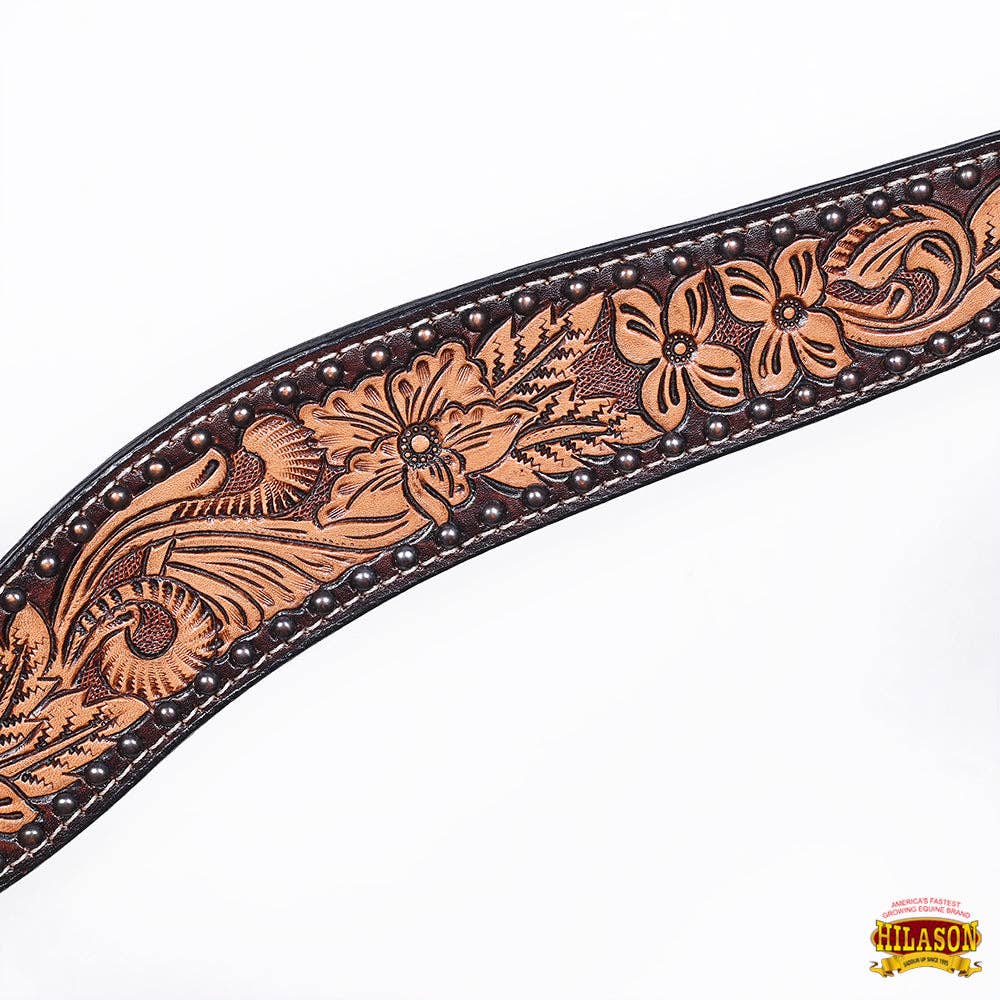 HILASON - Wholesale Horseback Riding Gear - Hilason Horse Floral Hand Carved American Leather Breast Collar Headstall Dark Brown6