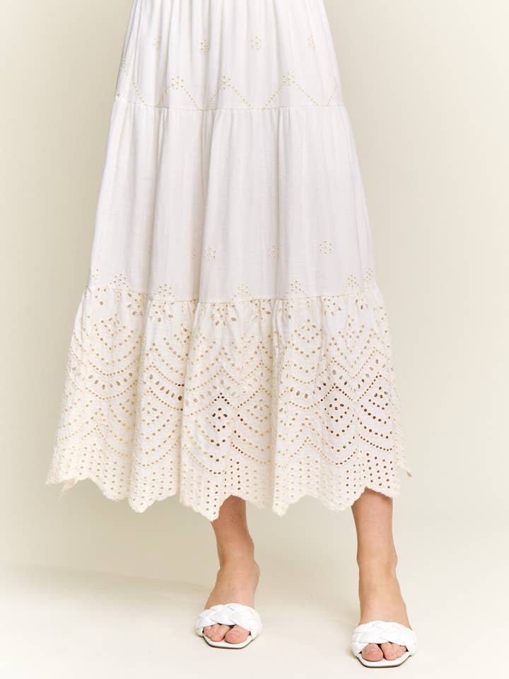 EYELET TIERED MIDI SKIRT - CES4218 for wholesale by ADORA LA