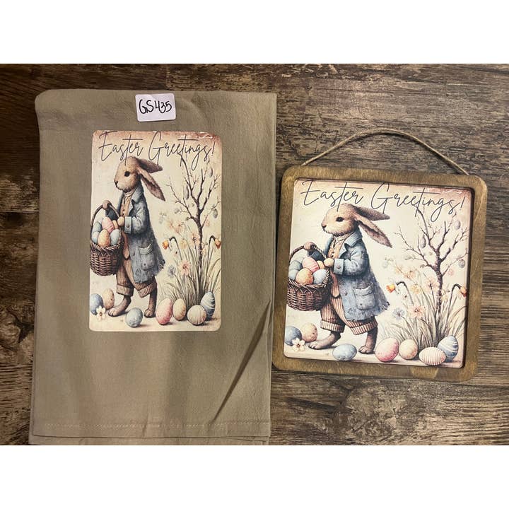 34 Easter 28x28" Towel and 8x8" wooden Plaque Hand made for wholesale by Raggedy Junction