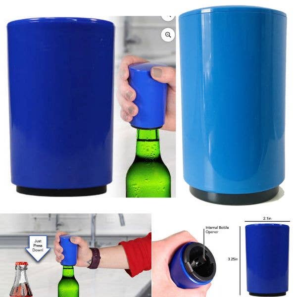 Blue Caps Off Bottle Opener - Push And Release For Quick for wholesale by St. Louis Wholesale LLC