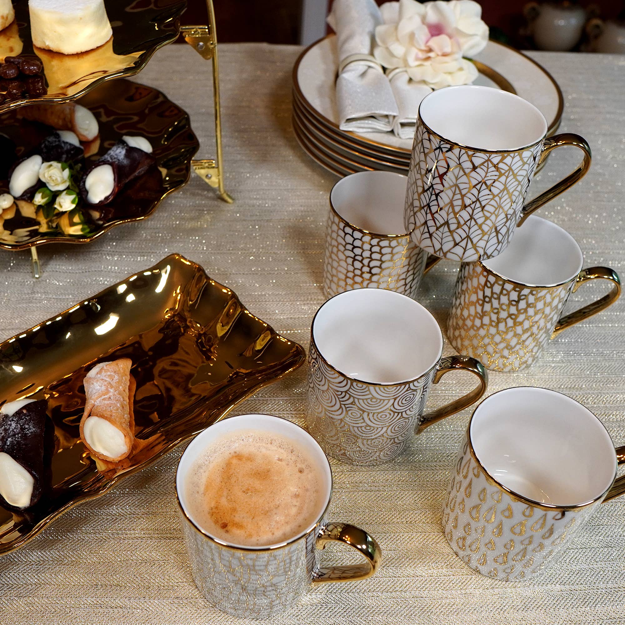 Certified International - Wholesale Coffee Mug - Gold Plated Mugs Mosaic Gold Plated Can Mugs (6) asst1