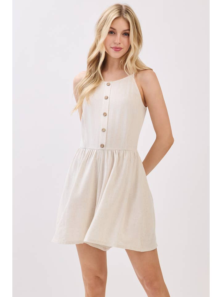 Final Touch - Wholesale Romper - Women's - Boat Neck Sleeveless Button Down Romper - VJ37211