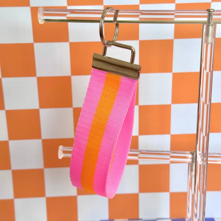 Stickers+ X Ashley Bexar - Wholesale Keychain - Women's - Large Neon Pink Orange Handmade Wristlet Key Fob Keychain1