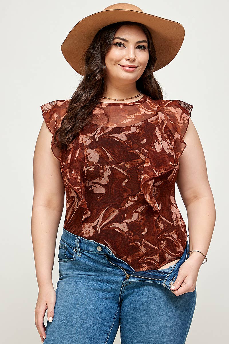 Haute Fox Plus Size & Contemporary - Wholesale Bodysuit - Women's - Plus Size Women's Marble Print Mesh Bodysuit WG17497-3BS1