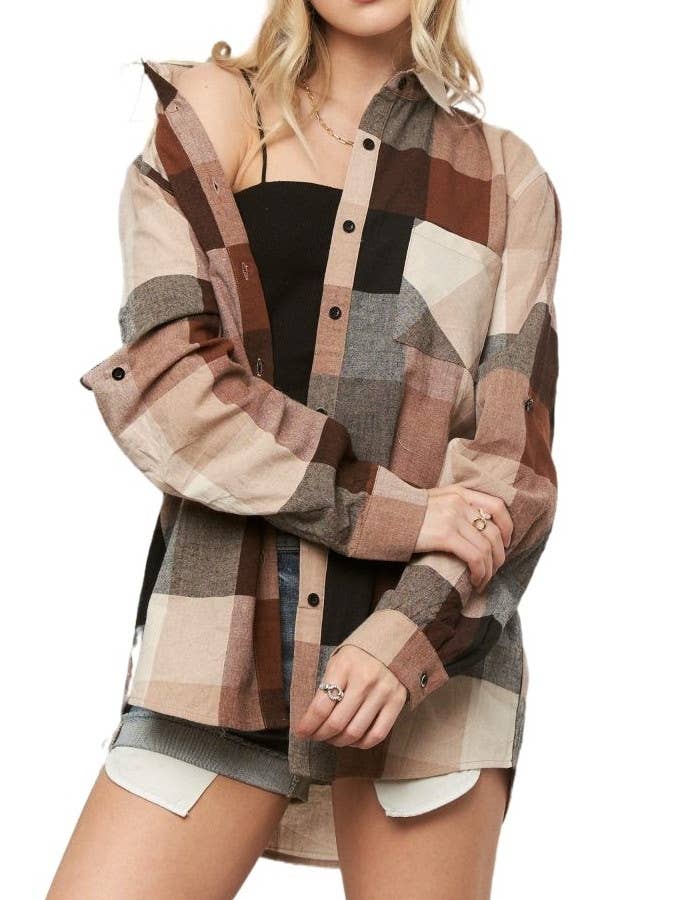 Long Sleeves Plaid Button Down Shirt for wholesale by Vanilla Monkey