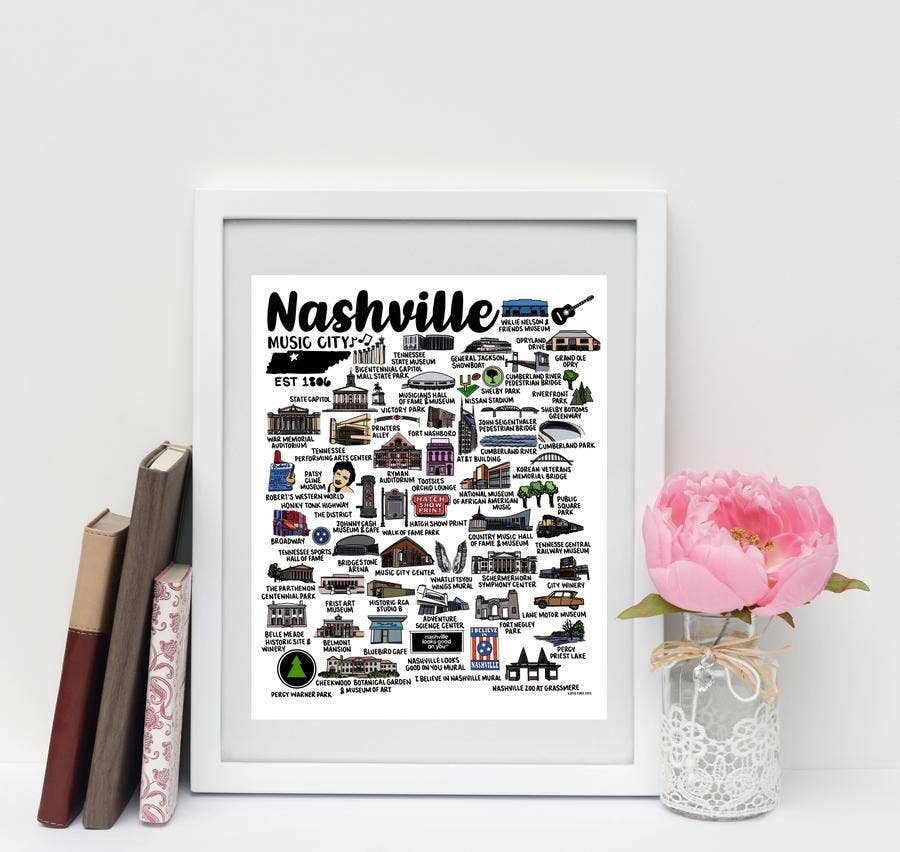 Whereabouts Shop - Wholesale Art Print - Nashville Map Print Color5