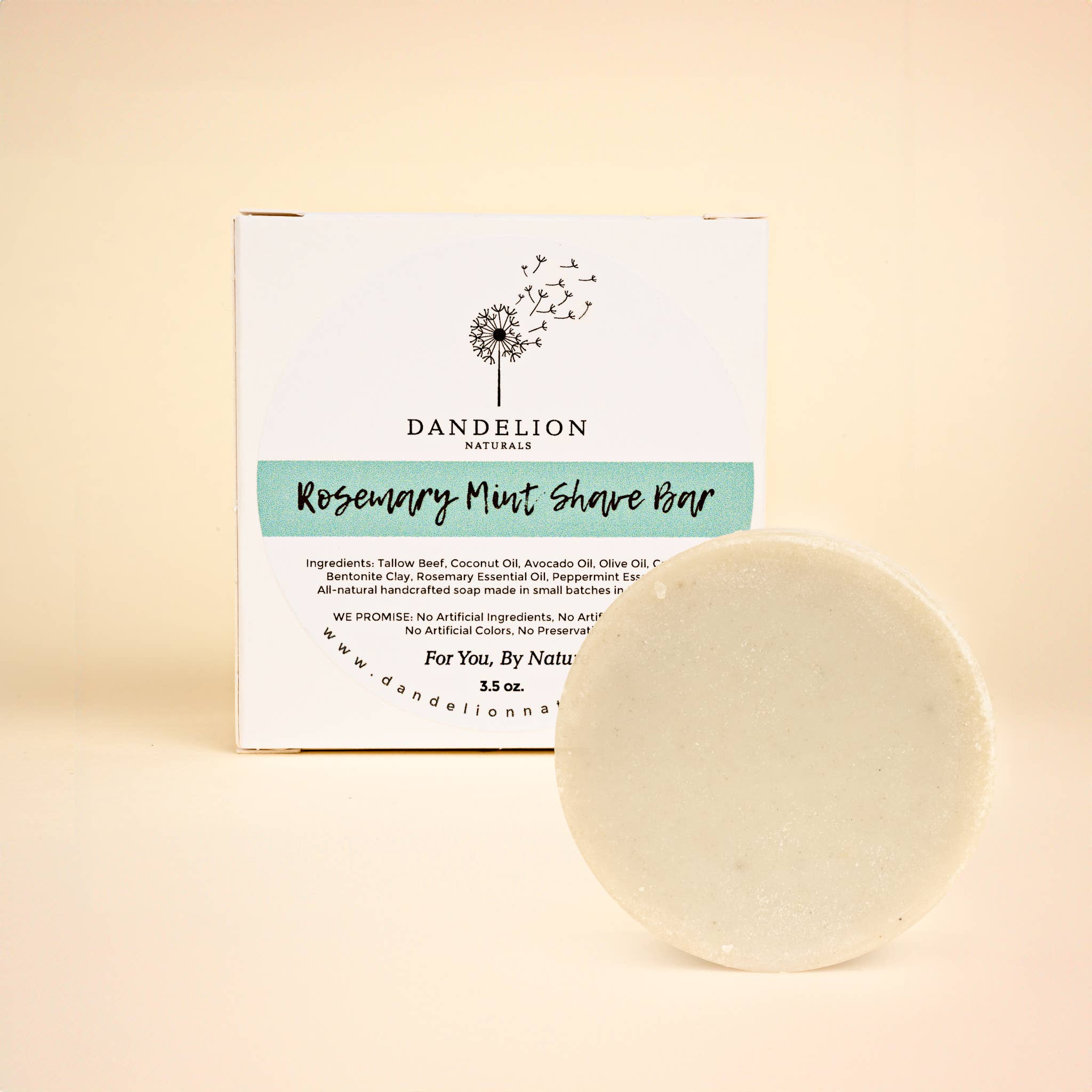 Dandelion Naturals - Wholesale Shave Soap - Shave Soap | Shave Puck | Rosemary + Mint | Tallow Shave Bar1