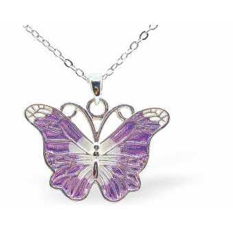 Collana Designer con Farfalla in Viola e Bianco per la vendita all'ingrosso da parte di Byzantium Collection Ltd