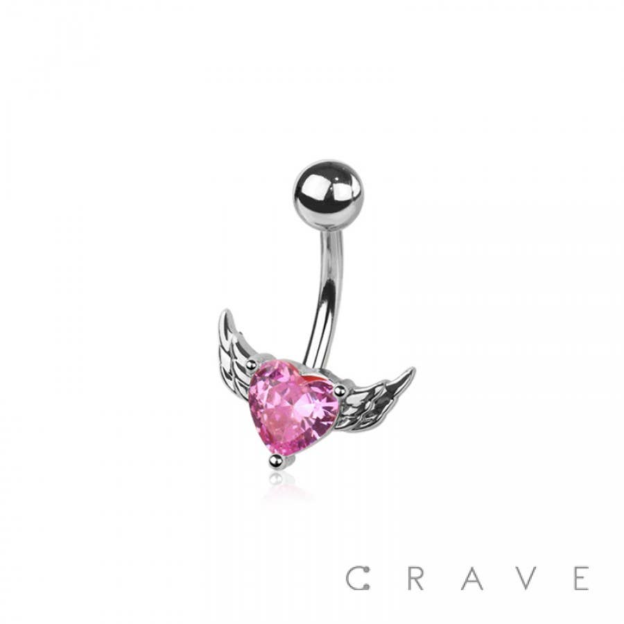 CRAVE - Vendita all'ingrosso Catena per viso/corpo - ANELLO DA OMBELICO CON ALI A CUORE IN ACCIAIO CHIRURGICO 316L CON ZIRCONIA CUBICA CUBICA5