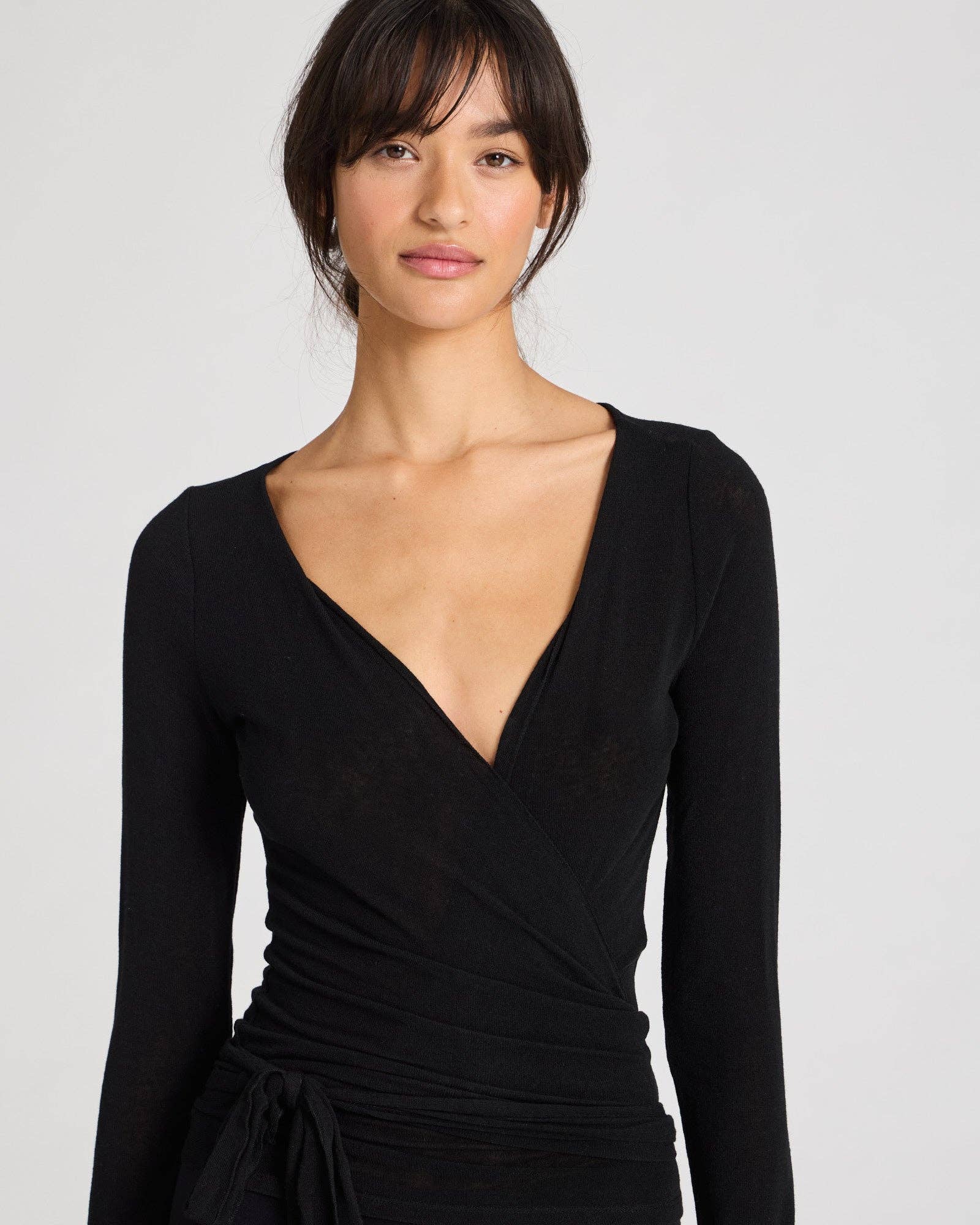 gai-lisva - Vente Haut en maille – femme - Haut cache-cœur en laine Anne - Noir2