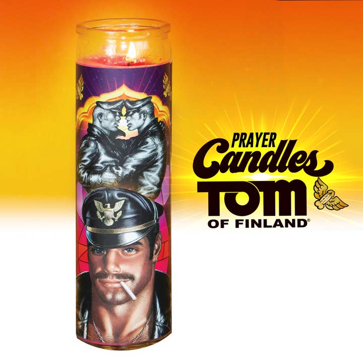 Peachy Kings / Kweer Cards - Wholesale Votive Candle - Tom of Finland "Leather Daddy" Prayer Candle Gay Queer LGBT