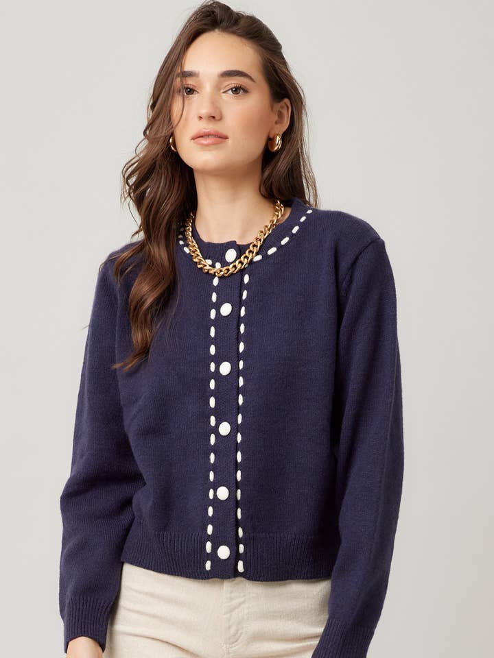 Contrast Stitch Knit Cardigan for wholesale by ILLA ILLA