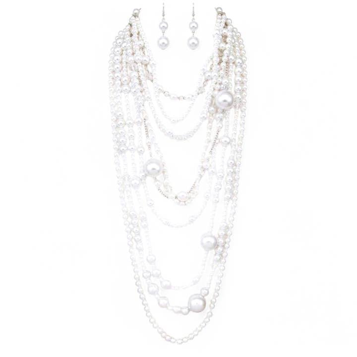 Mix Pearl Statement Layer Necklace Set for wholesale by LA Jewelry Plaza