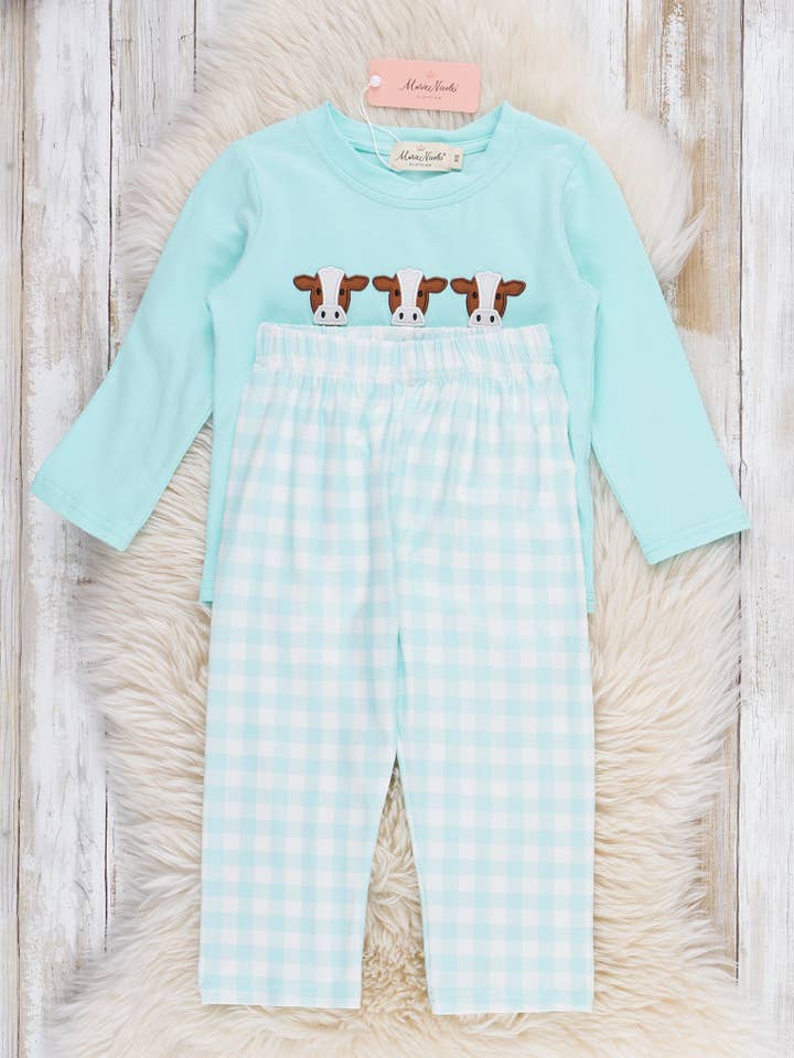 Marie Nicole Clothing - Wholesale Top & Pant Set - Kids - Happy Moo Days Plaid Outfit2