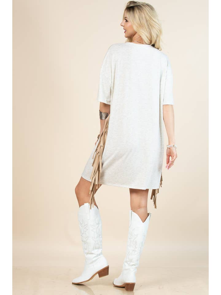 Beige D1593-5234-Gaia Western Wild Soul Print T Shirt Dress for wholesale on Faire3