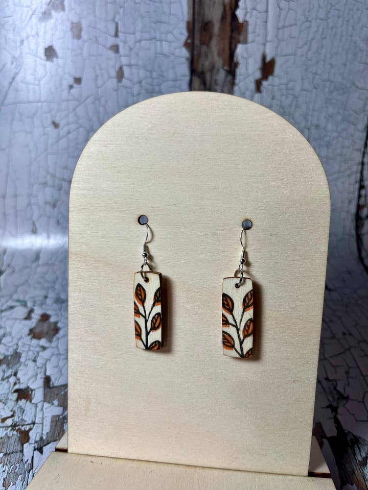New! Autumn/Winter Wooden Earrings for wholesale by Beth Lewis Art