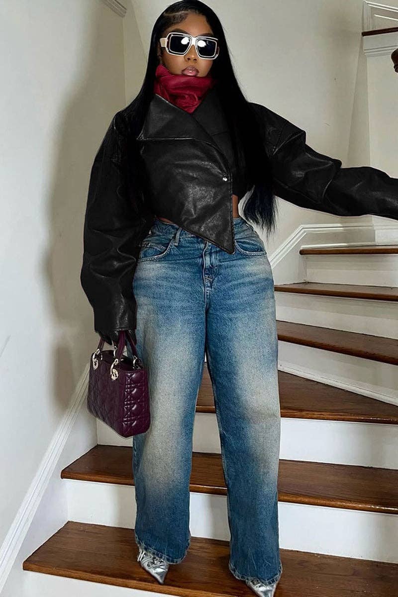 Mccolin - Wholesale Leather Jacket - Women's - Asymmetrical Lapel Leather Jacket1