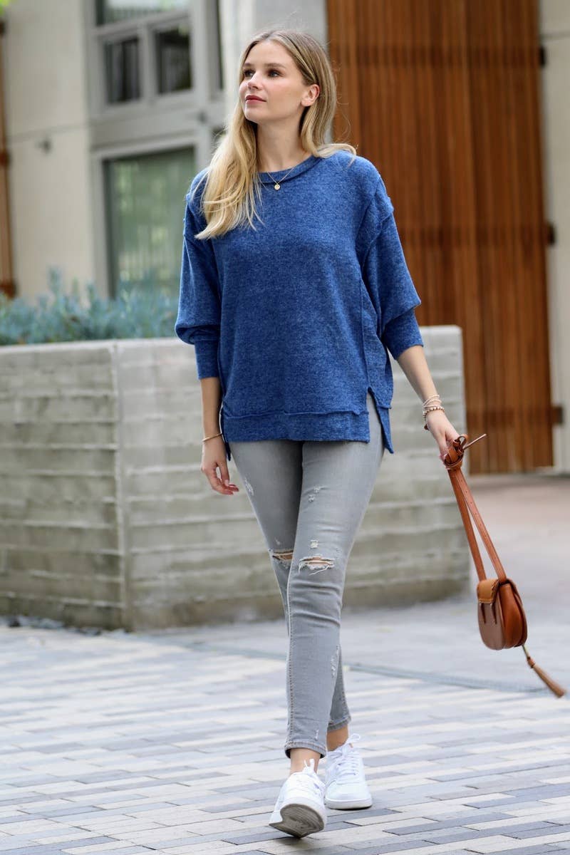 42POPS - Wholesale Knit Sweater - Women's - `.Brushed Melange Hacci Exposed Seam Sweater W/ Side29