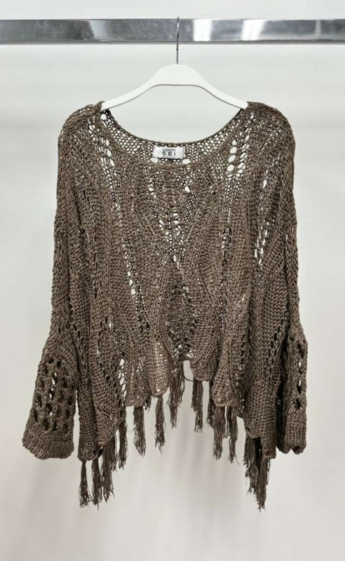 VENTI6 - Vente Poncho – femme - PONCHO COUVRE-ÉPAULES À ÉPAULES DÉTENDUES EN CROCHET AVEC FRANGES (72063)14