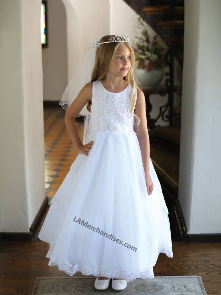 Robe longue sans manches en tulle avec broderies et sequins - LAD5211 pour la vente par LA Merchandise