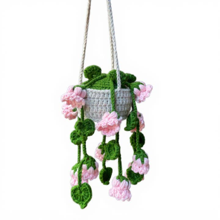 Handmade Crochet Hanging Flower Basket Decoration with Bloom for wholesale by AK Brand